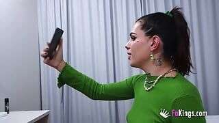 Amazing busty SHEMALE Jessica Kate wants us to see her teasing a young dude