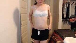 Aya cute brunette girl strip and shows off