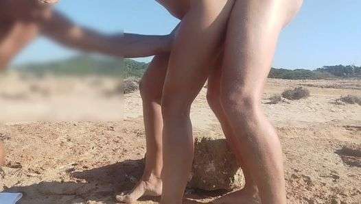 blowjob and sex on the beach, a stranger joins in