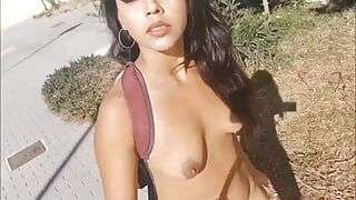 Cute brunette latina naked outdoors