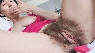 Extremely Hairy Brunette Ginnagg Put A Small Vibrator To Her Clitoris And Got A Small Laughing Orgasm. Russian Porn