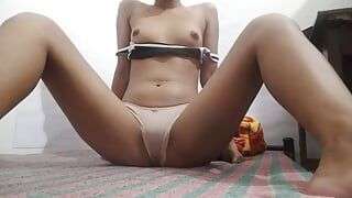 Her pussy is leaking as she fondles herself. Masturbation of creamy wet pussy to throbbing orgasm close-up.