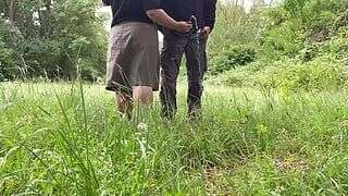 Mother-in-law helped son-in-law to pee and made him jerk off on her ass