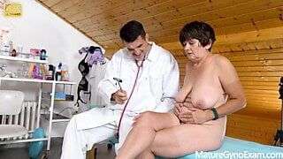Old woman examined and made to cum by two doctors
