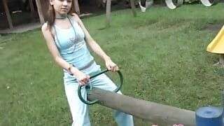 Playful teen strips and touches herself