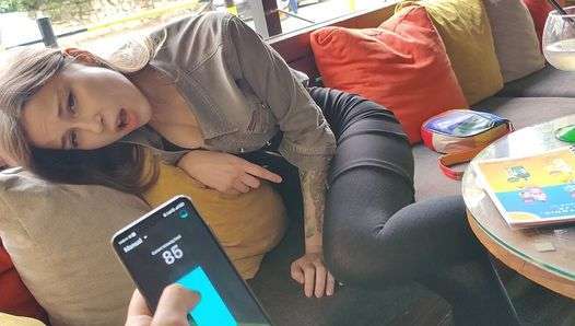 Remote control orgasm of my stepsister in Bar !