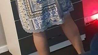 Step mom without bikini under mini dress get changed in front of step son