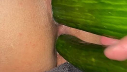 Big veggies in pussy, double anal fucked and oiled fisted