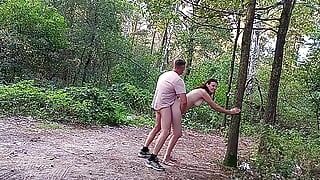 casual quick sex of husband and wife in the forest!