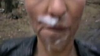 Cockhungry bitch in leather jacket