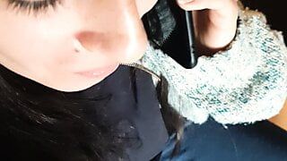 Facial during a business call – 100% spontaneous real amateur