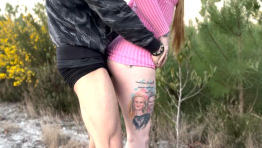 Hot skinny girl being fucked in public! Big thick dick, she was horny and moaned!