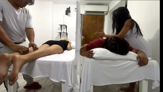 My Wife is Fucked Next to Me in the Massage Parlor I Can Hear the Noises and Her Sexual Moans But the Curtain Doesn’t Let Me See