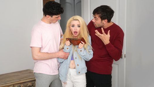 Stepbrothers fill Lola Fae’s tight butt with fat cocks in rough anal threesome