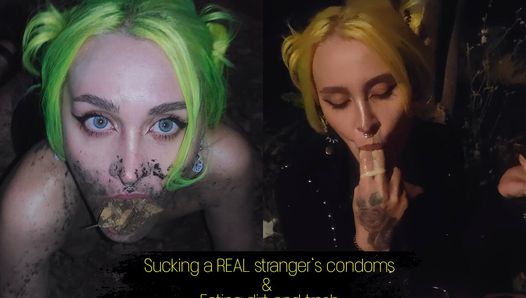Sucking a real stranger’s condoms eating trash and dirt. My absolutely extreme night walk.