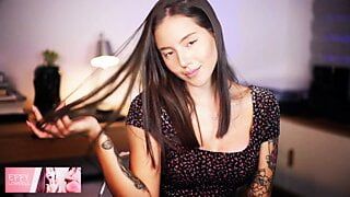 Sexy Internet Goddess Effy seduces you with her great body in a black dress with flowers