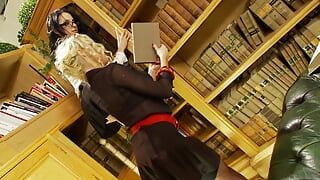 Curly haired slut bends over licking her friend’s pussy and taking it from the back