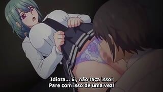 Hentai girl in school uniform almost got caught having sex in school room and bathroom and had orgasm green hair, skirt, pink panties