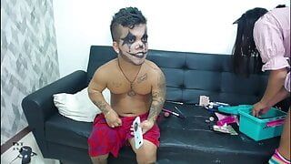 After putting on his makeup I give him an intense blowjob