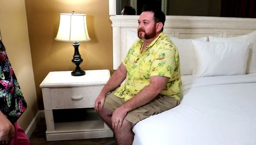 Big tits babe refuses him full service but gives him a handjob instead