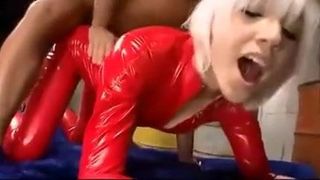 Blonde latex angel gets fucked like hell