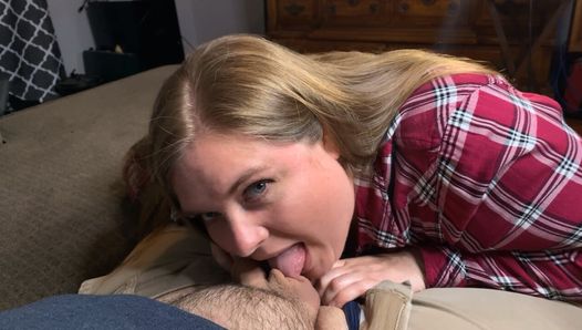 Blonde MILF Sucks Dick on the Couch and Gets Face Fucked After Everyone Goes To Bed