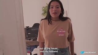 Cheating girl fucks her neighbor when her husband leaves her alone