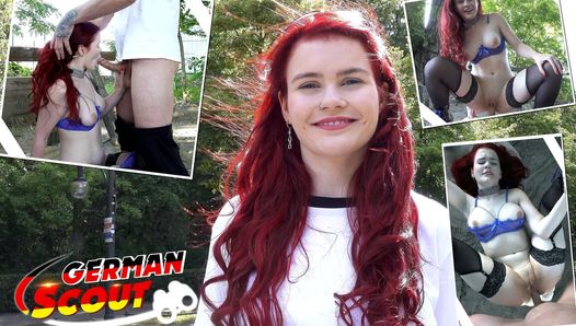 German Scout – Redhead Football Fan Mia May Pickup for Anal Fuck at Viewing
