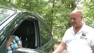 Gilf with colored hair gets banged in car
