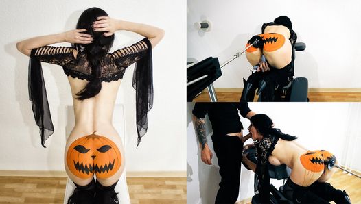 Halloween video – fucked anal by my sex machine until I piss with pleasure + throat pie blowjob