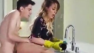 Jordi get crazy sex with his stepmom in the kitchen