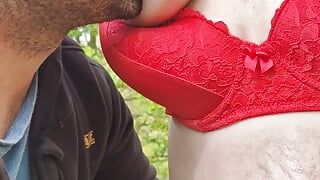 Quick outdoor fun with cum in her lovely hairy pussy