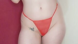 showing myself to the camera while taking off my new lingerie