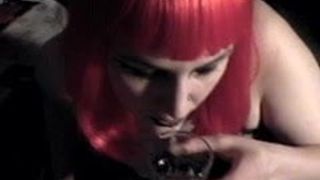Spidy – Redhead guzzling cum from Shot Glass