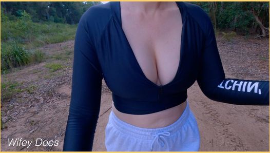 Wifey public cleavage flashing in a tight shirt with perfect tits.