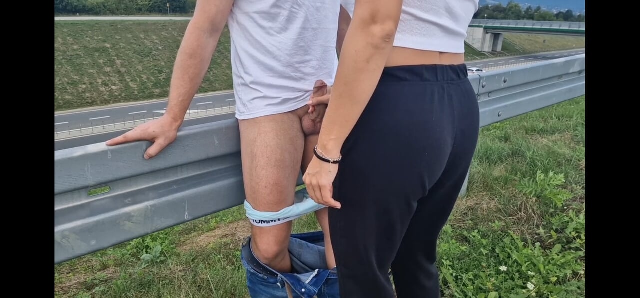 a slut sucks dick on a busy road