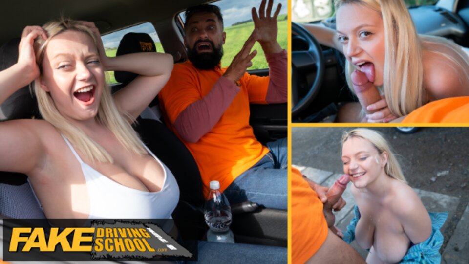 Fake Driving School – Big natural tits blonde hardcore sex and facial after near miss with Fake Taxi
