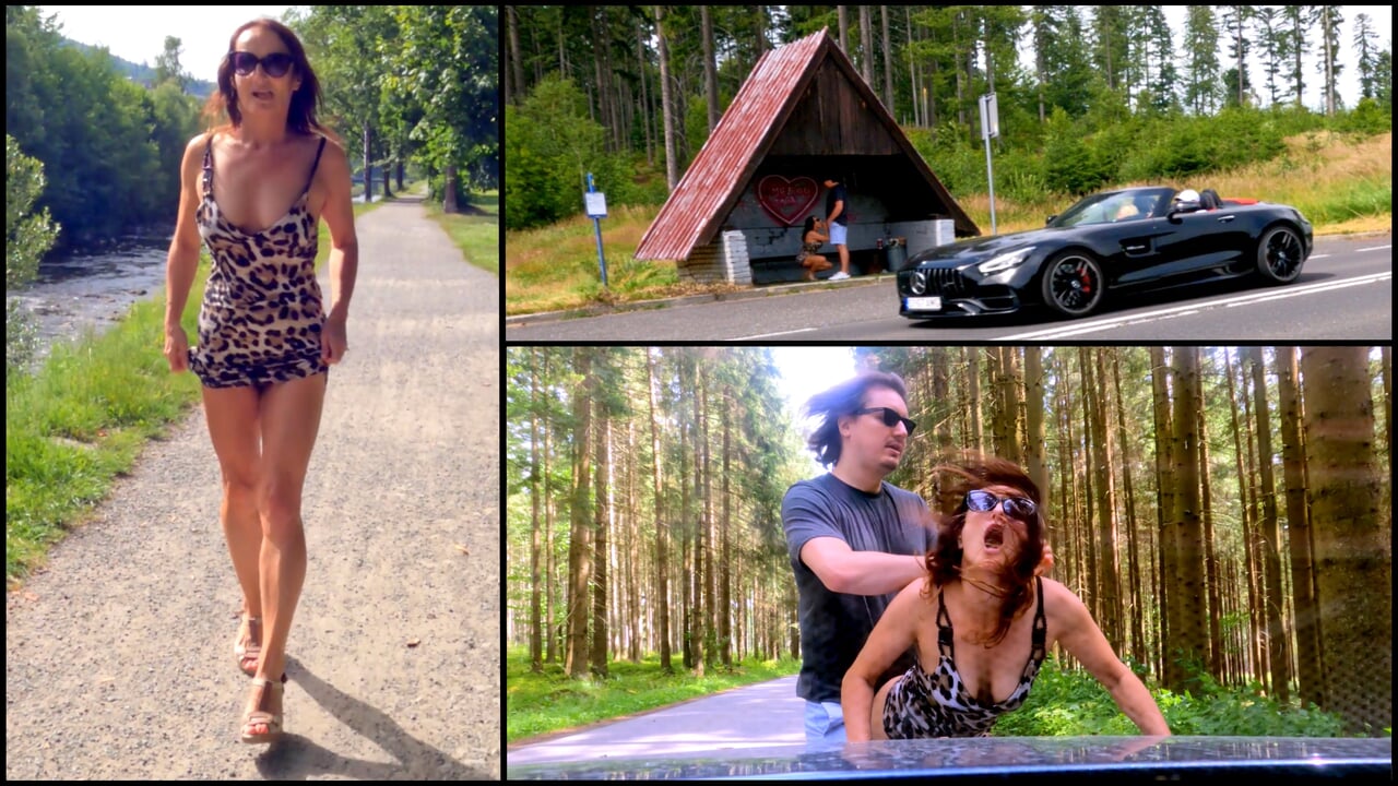 Hot COUGAR was CAUGHT with a YOUNGER GUY at the bus stop. Huge orgasm and painful fucking.