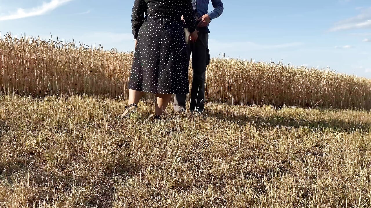 Mother-in-law sucks son-in-law’s cock after milking his cock in the field