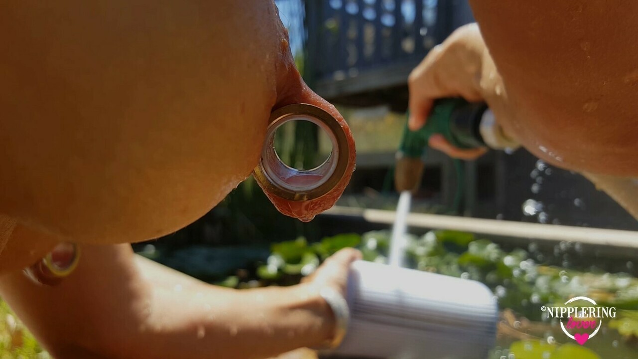 nippleringlover – horny milf is nude outdoors, shows stretched nipple & pussy piercings as well as asshole close-up