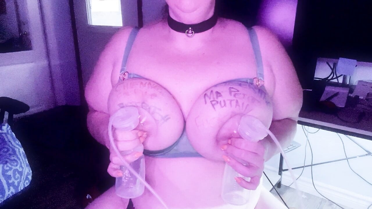 Riding my dildo on cam while moaning and playing with my big tits and milk pump