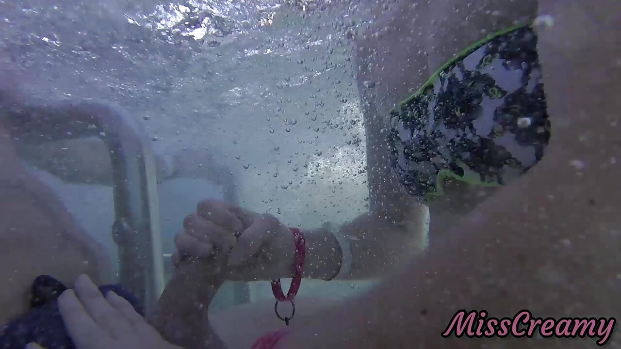 Teen student masturbate my cock in a public pool in front of everyone – it’s very risky with people near- MissCreamy