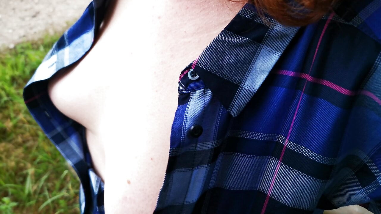 Tits out for squeezing in public