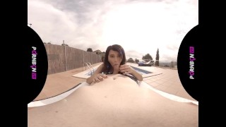 PORNBCN VR 4K | Fucking the young neighbor in the virtual reality community pool Mia Navarro POV