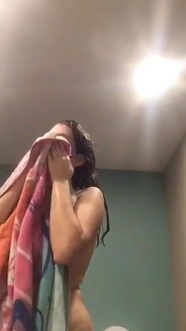 skinny girl with big and puffy nipples after shower